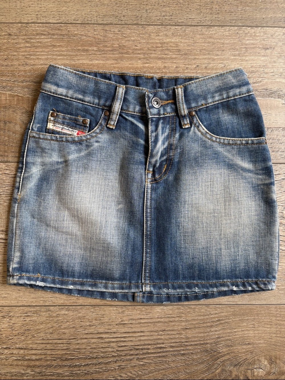 Y2K Euro Diesel Jeans Faded Blue Denim Micro Mini Skirt w Back Pocket Details